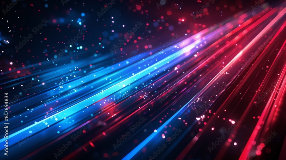 Abstract neon glowing blue, white, and red lines on a dark background. Futuristic technology banner Abstract neon glowing blue, white, and red lines on a dark background. Futuristic technology banner