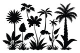 Set of jungle plants black Silhouette Design with white Background and Vector Illustration