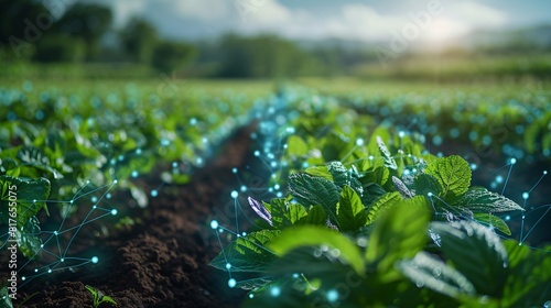 The green soybean field in the morning with blur background.