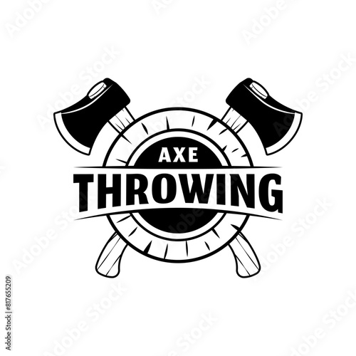 Throw axe in target logo isolated on white background.