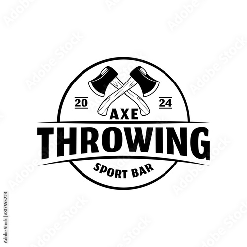 Throw axe in target logo isolated on white background.