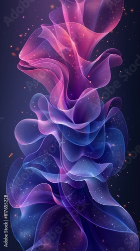 Abstract Geometric Vector Composition with Gradient Purple Background and Blue Shapes. Minimalist, Clean Design for Versatile Digital and Print Applications. High-Resolution, Vibrant Colors, and Excep photo