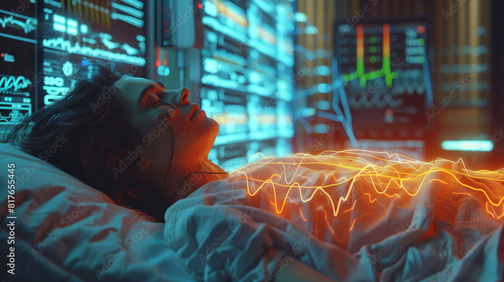 Obraz premium Medical equipment, Contains patient x-ray information, Physical therapy equipment, surgical equipment, a bed and lights.