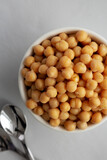 Homemade Preserved Chickpeas in a Bowl, top view.
