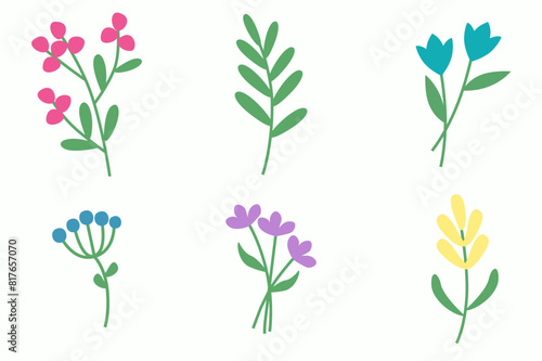 Set of Spring Flowers, Flat Icon. Plant nature, chamomile sign. (ID: 817657070)