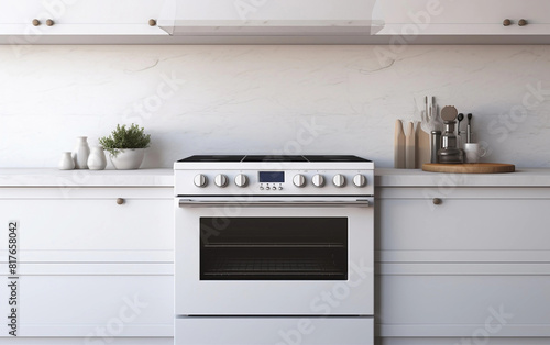 Electric induction stove in modern white kitchen. Modern kitchen interior