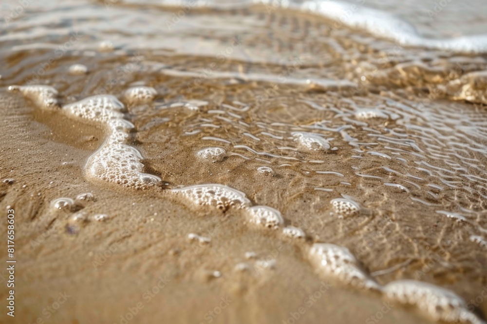 Close-up of wet sand at the beach, hyperrealistic details showcasing individual grains and intricate patterns Close-up of wet sand at the beach, hyperrealistic details showcasing individual grains and intricate patterns