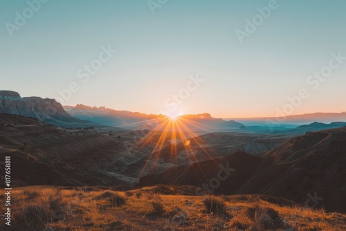 Golden Sunrise Over Desert Mountains