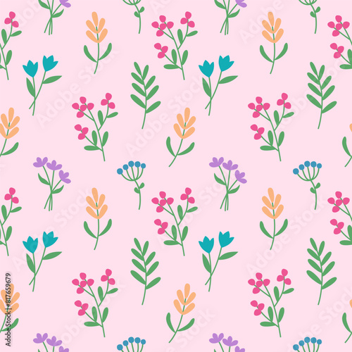 Seamless pattern with Decorative flowers in pink (ID: 817659679)