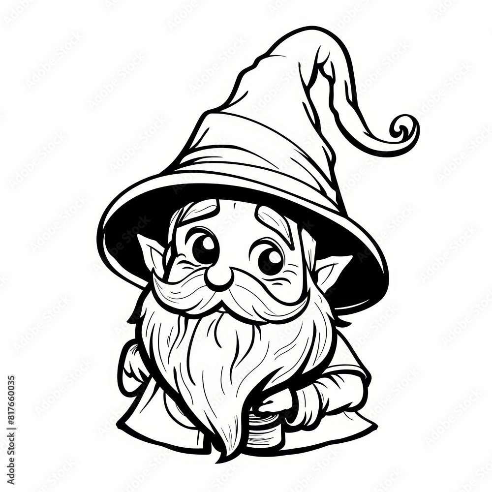 cute wizard chomping, outlined in monochrome with clear, thick lines for a preschool coloring book, simple cartoon style, isolated on a white background cute wizard chomping, outlined in monochrome with clear, thick lines for a preschool coloring book, simple cartoon style, isolated on a white background