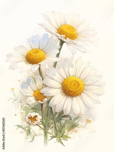 daisy  drawn by watercolor paint  bright colors  rough 2D animation  children s book illustration  isolated on white background