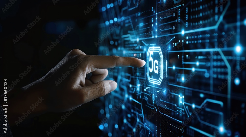 hand touching the screen, 5G Network Internet.