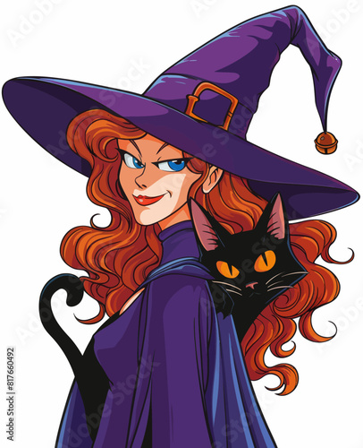 a woman in a witches costume holding a black cat