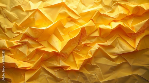 Abstract origami artwork made of folded yellow paper blocks.