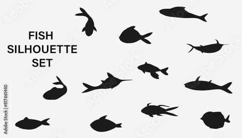 fish silhouette. set of different fish silhouettes on a white background. fish silhouette png.