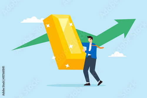 Flat illustration of businessman holding gold bar precious metal investment wealth photo