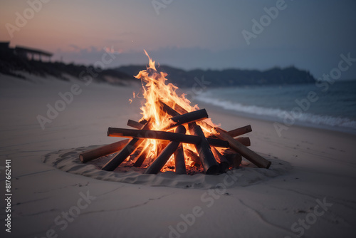 bonfire on the beach Generative AI