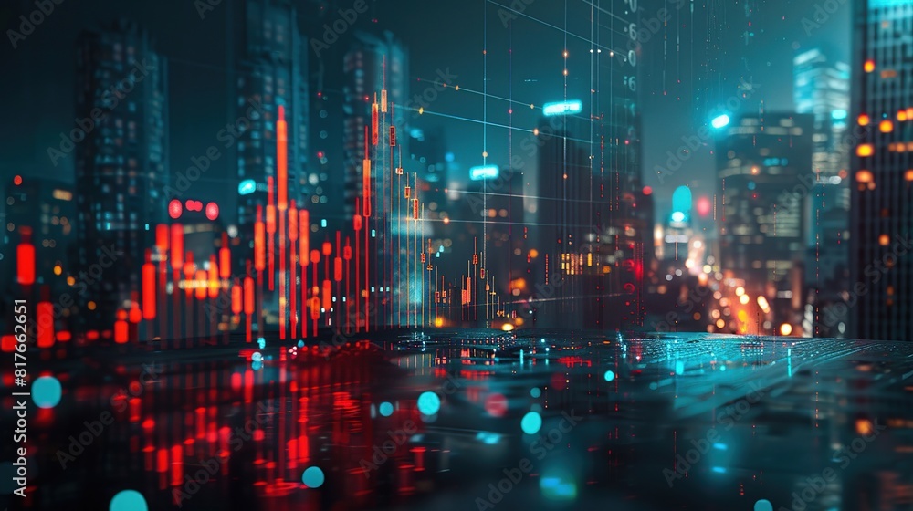 Financial chart background, business concept with stock market charts and financial data with city night light background. Financial chart background, business concept with stock market charts and financial data with city night light background.