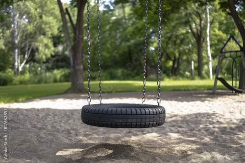 A tire swing in the playground photo