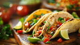 Spicy Chicken Tacos on Rustic Wooden Table