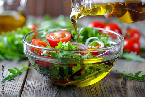 Adding oil to salad photo