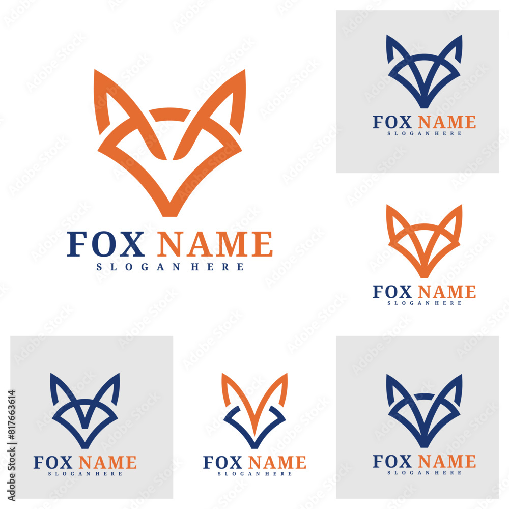 Set of Fox logo vector template, Creative Fox head logo design concepts