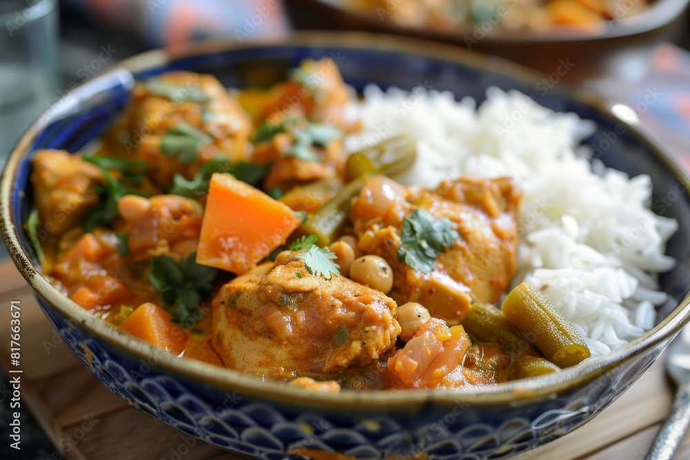 African chicken stew with peanuts sweet potatoes okra and basmati rice African chicken stew with peanuts sweet potatoes okra and basmati rice