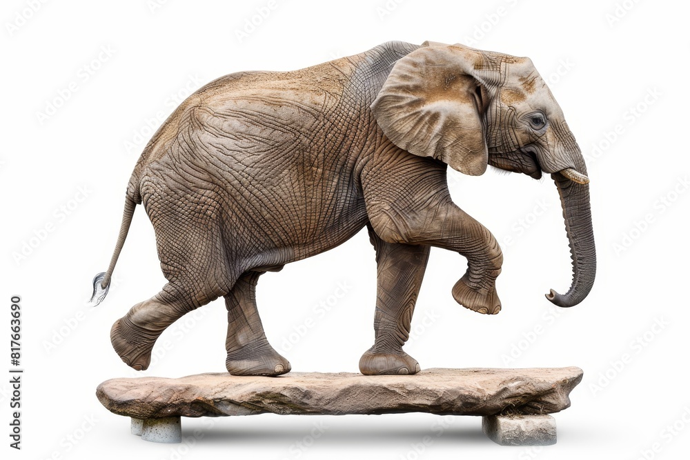 African elephant balancing funny animal isolated on white background African elephant balancing funny animal isolated on white background