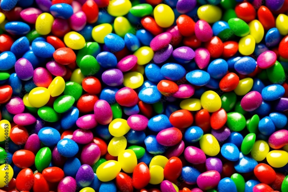 Obraz premium Colorful raibow candy falling on transparent background, png. falling jellybeans.
