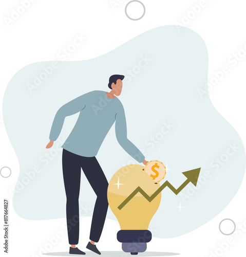 businessman hand put coin in growth graph lightbulb.flat vector illustration.