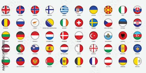 Round Icons of All Europe Country Flags
