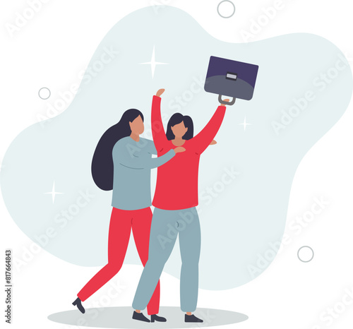 businesswomen merging together celebrating and ambitious for bright future.flat vector illustration.