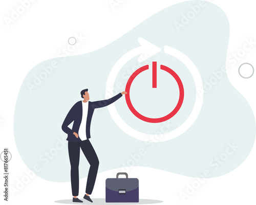 smart businessman carefully reach his finger to press reboot or restart button.