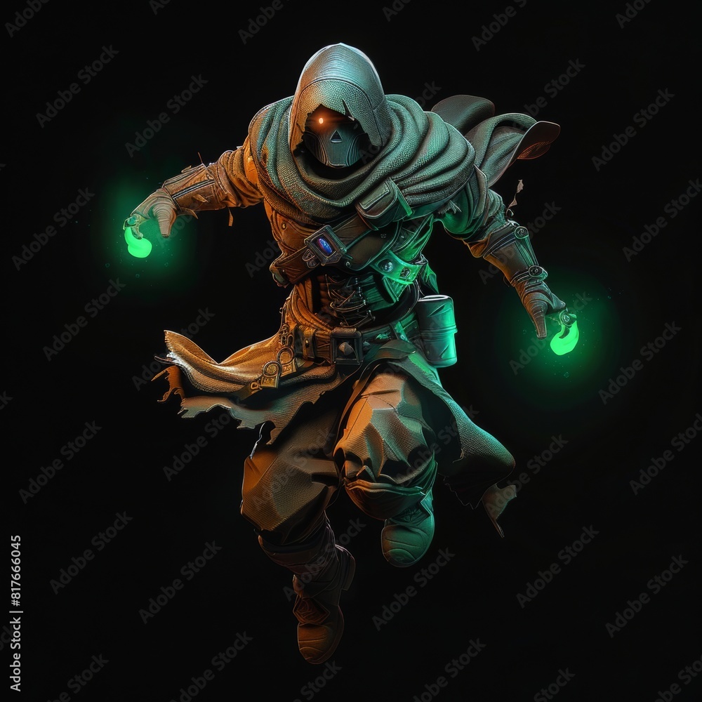 Fototapeta premium floating 3D full color illustrated image of D&D style character isolated against a black background