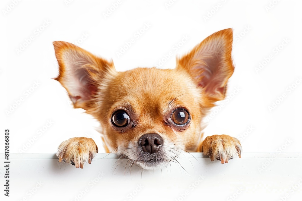 Amusing Chihuahua peeking from white frame