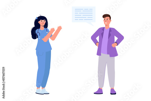 An unhappy patient argues with the attending physician. An aggressive man complains and shouts at the doctor. Angry patient concept. 