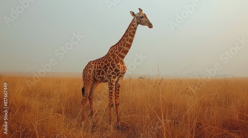 Giraffe Standing in Grassy Field