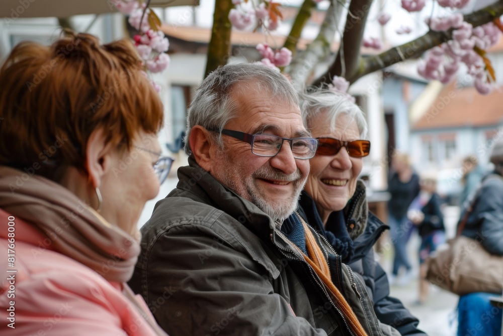Elderly couple with glasses on a walk in the old town Elderly couple with glasses on a walk in the old town
