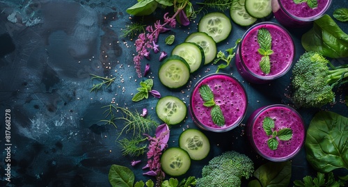 Assorted Green Juices on Dark Surface photo