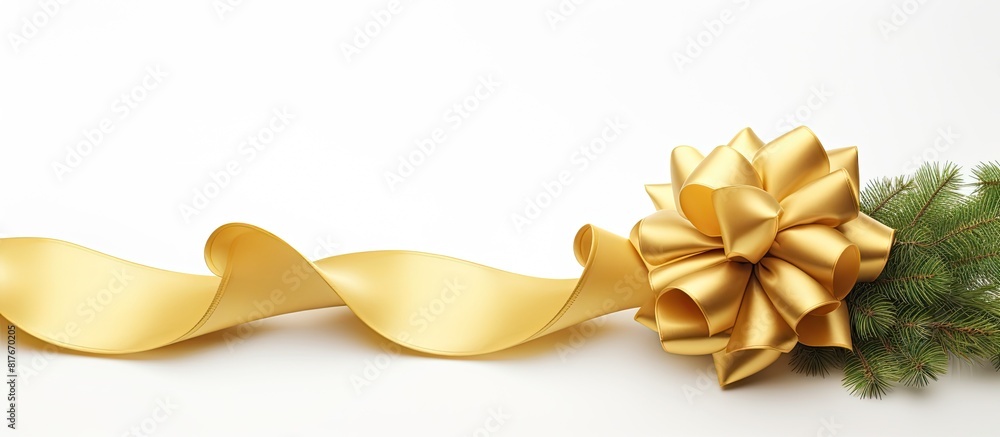 A stunning fir tree crafted from satin ribbon stands alone on a white background offering plenty of copy space for an image A stunning fir tree crafted from satin ribbon stands alone on a white background offering plenty of copy space for an image