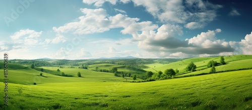 Scenic image of lush green landscape Accommodates text. Creative banner. Copyspace image
