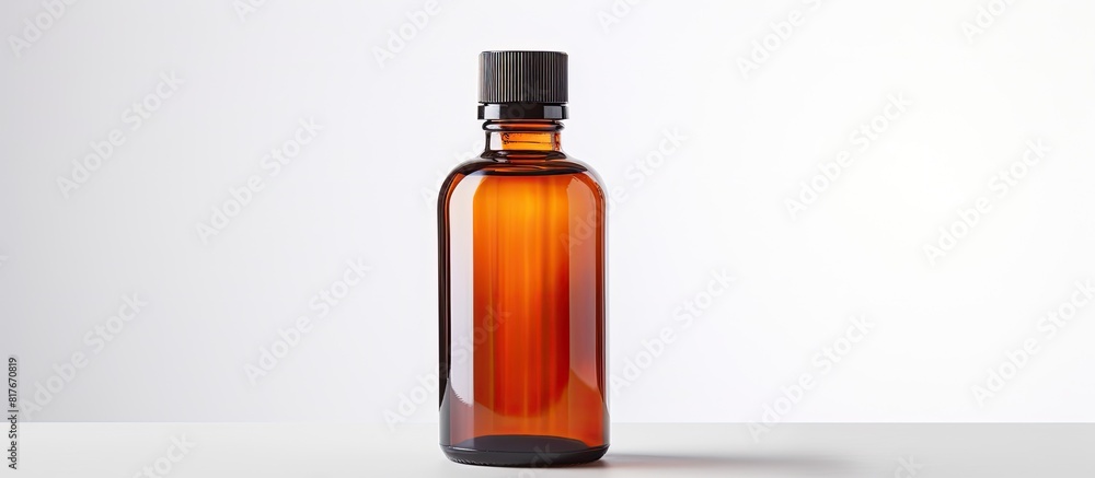 A bottle of medicine is shown in isolation on a white background with ample copy space A bottle of medicine is shown in isolation on a white background with ample copy space