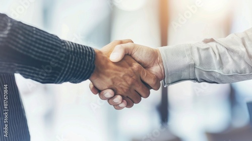 This image captures a close-up of a handshake between two individuals, symbolizing agreement, trust, or introduction