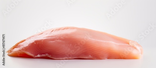 A raw chicken fillet positioned on a light background with ample copy space for additional elements in the image