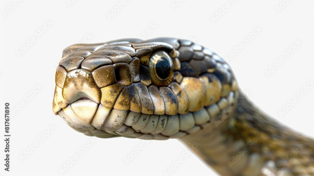 Close up of a snake's head on a white background. Suitable for educational materials Close up of a snake's head on a white background. Suitable for educational materials