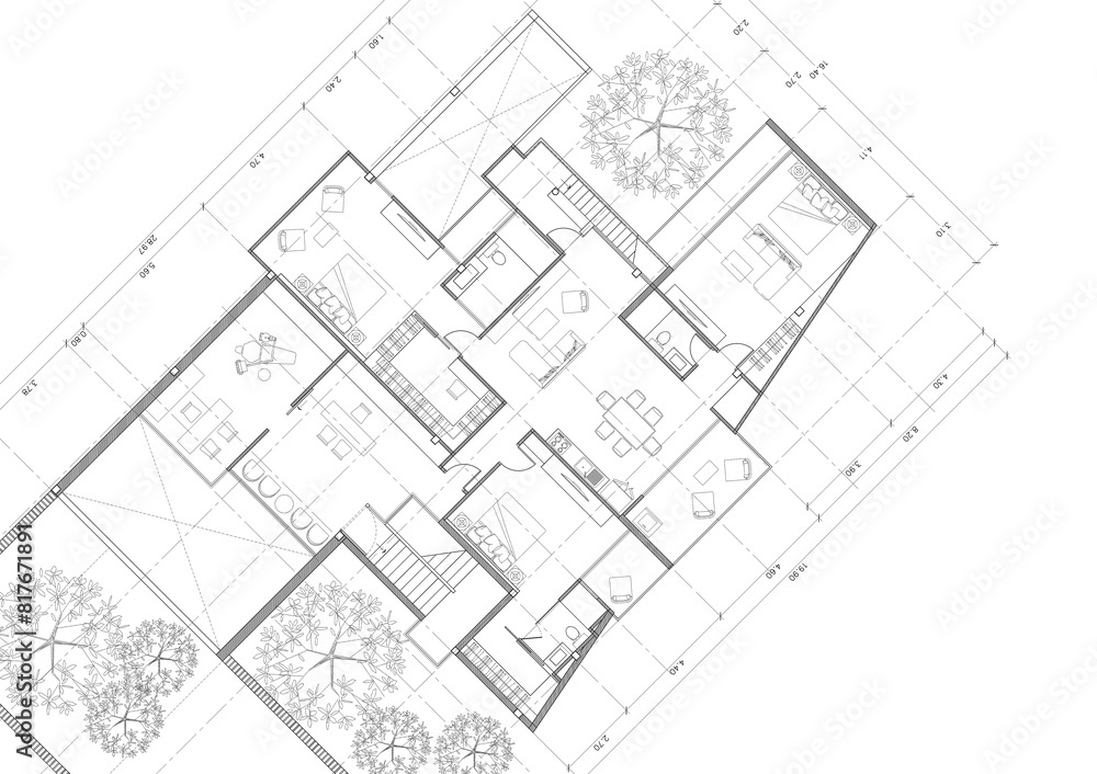 Fototapeta premium Write a blueprint architecture for building.