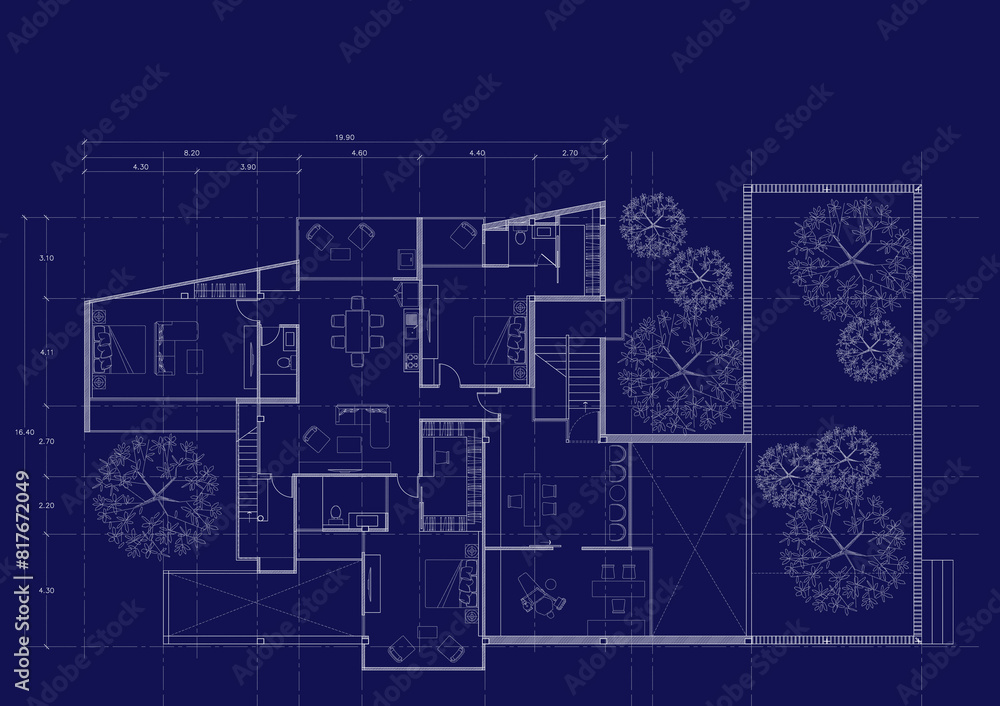 Floor plan designed building on the drawing. Floor plan designed building on the drawing.