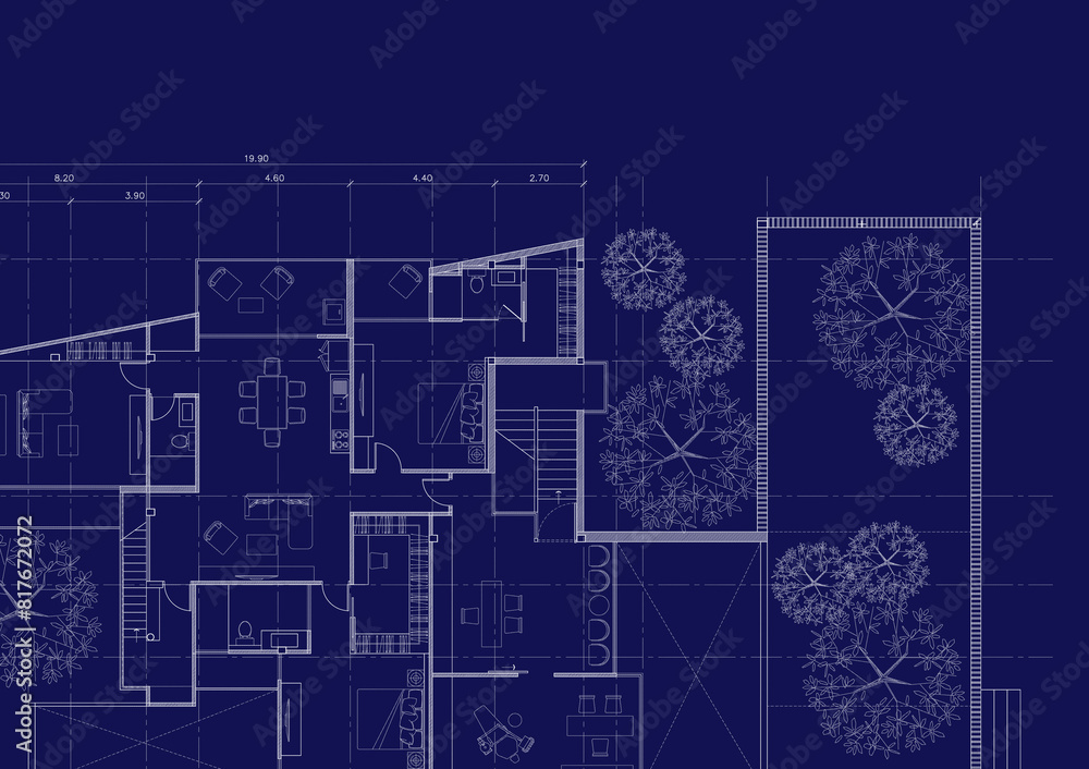 Floor plan designed building on the drawing. Floor plan designed building on the drawing.