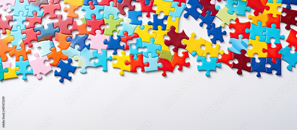 A mosaic of puzzles with one missing piece on a white background creating a captivating copy space image A mosaic of puzzles with one missing piece on a white background creating a captivating copy space image