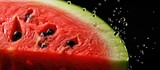 A close up image of a watermelon sliced open revealing its seeds with empty space for text. Creative banner. Copyspace image